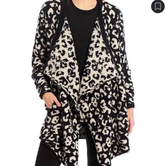 UGG Sweaters - UGG Fluffy Leopard Print Wrap Cardigan - Black + Cream
